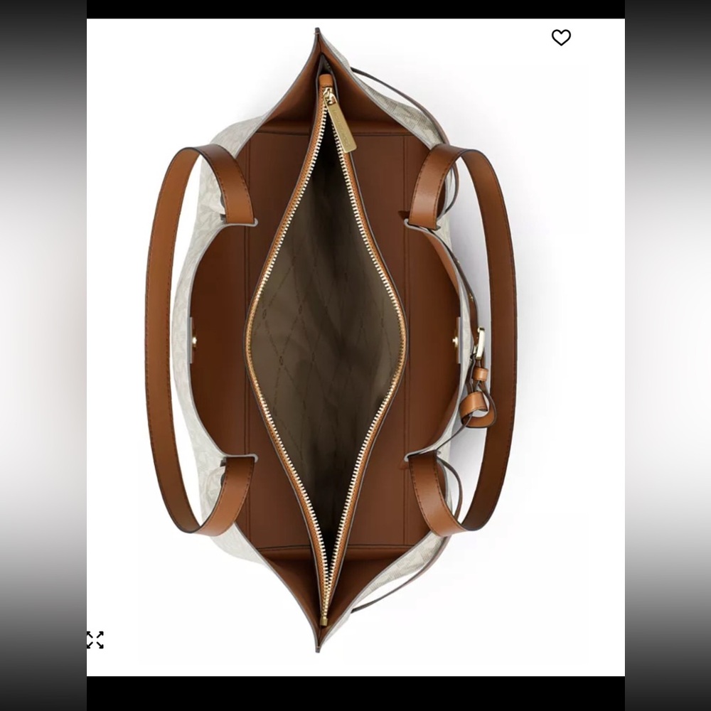 Michael Kors Emilia Large Center Zip Pocket Tote Bag, Purse, Vanilla/acorn - Picture 2 of 10